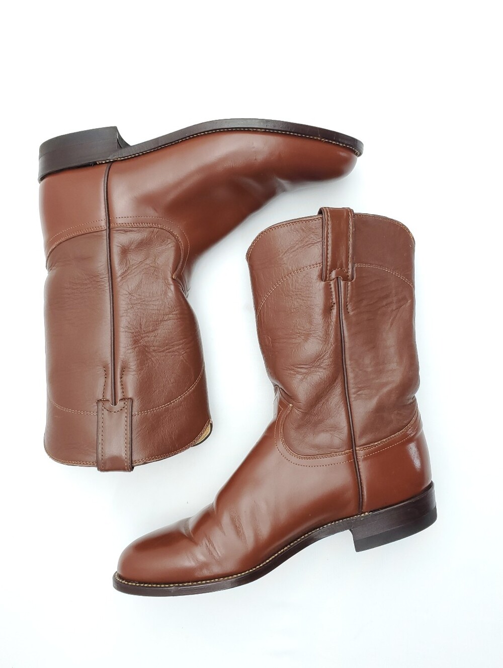 Vintage Justin Original Roper Boots Women's 9B Brown Leather Western Rodeo Ranch